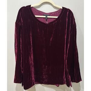 Eileen Fisher Silk Blend Velvet Plum Ballet Neck Top L/S Size X Large NWT